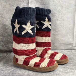 Muk Luks Stars & Stripes Americana Fleece Lined Slipper Booties Size Large (8-9)